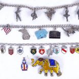 2 silver and enamel charm bracelets, a Persian silver and enamel elephant etc