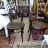 A pair of Jacob & Joseph Kohn bentwood elbow chairs, stamped with maker's marks, circa 1900