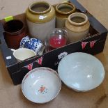 Various ceramics, including Chinese bowls, Studio pottery jar, stoneware jars etc (boxful)