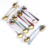 ELA, DENMARK - set of 12 matching sterling silver and coloured enamel teaspoons