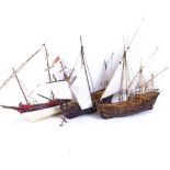 A group of 3 handmade model ships, longest length 46cm, height 46cm