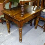 A 19th century cherrywood writing table, single frieze drawer, raised on baluster turned legs, W85cm