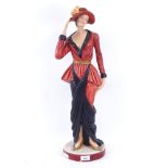 A large Vintage modernist painted ceramic figural lady sculpture, unsigned, height 64cm