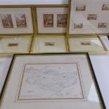 A group of 19th century miniature Baxter prints in 6 frames, and an Antique hand coloured map of