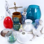 Various ceramics and glass, including Lladro boy, French glass candleholder, Mdina Art glass