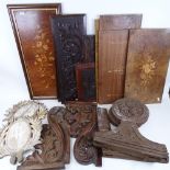 A large quantity of Antique carved wood wall panels, plaques, wall mounts etc (boxful)