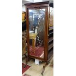 A late Victorian and satinwood-banded cheval mirror, W67cm, H170cm