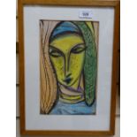 Swedish School, coloured pastels, woman's head, unsigned, 11" x 7", framed