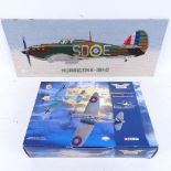 A Corgi Battle of Britain Spitfire and Messerschmitt diecast model plane set, and a hand embroidered