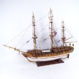 HMS Pandora, an 18th century 24 gun frigate, handmade model ship on stand, length 75cm, height 60cm