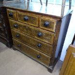 An 18th century cross-banded oak chest, with 7 drawers, on bracket feet, W103cm, H101cm