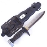 A modern Japanese steel fighting knife in rubber sheath, blade length 19cm