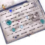 20 assorted silver and stone set dress rings, on fitted tray
