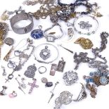 Various costume jewellery, including marcasite brooches, silver ARP badges, a silver bracelet etc