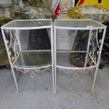 A pair of painted wrought-iron 2-tier side tables