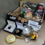 Scent bottles, compact, Dinky Rolls Royce, Antique bevelled glass boxes etc