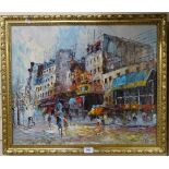 A modern French acrylic on canvas, impressionist street scene, indistinctly signed, 50cm x 60cm,