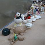 Various porcelain figures, including Sitzendorf and Sevres, miniature Wedgwood teaware etc