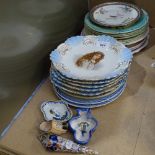 A set of French Majolica plates, 20cm, French cartoon plates, portrait plates, quimper items etc