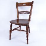 An Antique elm-seated mahogany bar-back doll's kitchen chair, back leg professionally restored, seat