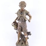 After Moreau, painted spelter sculpture, Badinage, signed, on turned wood plinth, overall height