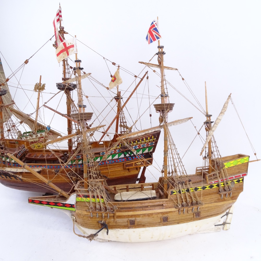 A group of 3 handmade model 17th century ships, largest length 50cm, height 42cm - Image 2 of 2