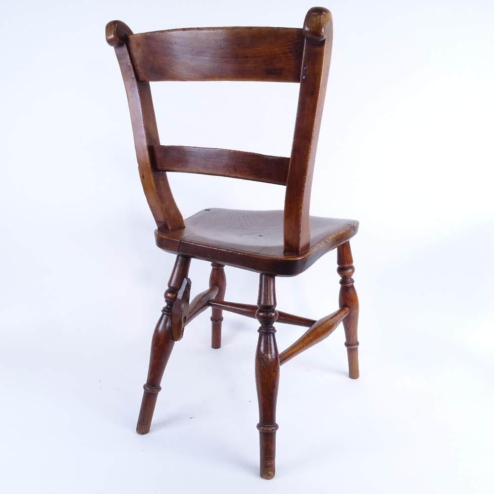 An Antique elm-seated mahogany bar-back doll's kitchen chair, back leg professionally restored, seat - Image 2 of 2