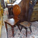 A Victorian mahogany shield-back hall chair, and a chip carved milking stool