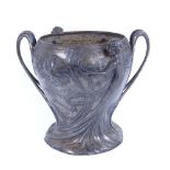 An Art Nouveau WMF silver plated pewter 2-handled vase, relief floral and figural decoration, height