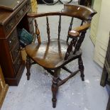 A Victorian elm-seated smoker's bow chair