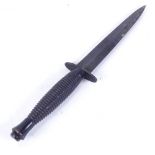 A Fairbairn Sykes British Commando Third pattern fighting knife, blackened forged steel blade with