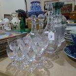 Various crystal glass decanters, set of 6 Royal Albert Sherry glasses etc