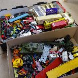 Large quantity of various toy cars and vehicles, makers include Dinky, Matchbox, Lledo, Corgi etc (2