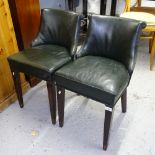 A pair of Regency style green leather-upholstered child's chairs, on square tapered legs and brass