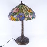 A large Tiffany style leadlight glass table lamp, height 66cm, shade diameter 41cm