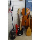 Various musical instruments, including child's cello, electric guitar etc (5)