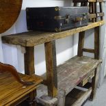 A Vintage pine table on splayed leg base, L220cm