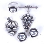 N. E. FROM - stylised sterling silver ring, similar earrings, and a pendant etc