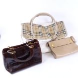 Various luxury bags, including Burberry's Fragrance, Russell & Bromley handbag, and Didier