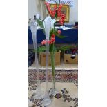 3 large hand blown glass flower vases, largest height 100cm (3)