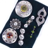 7 various stone set and silver Scandinavian brooches