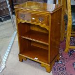 A small yew wood open bookcase with single drawer, bracket feet, W46cm, H74cm