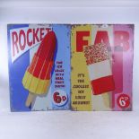 2 lithographed tin Ice Lolly advertising signs, height 70cm (2)