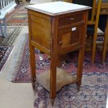 A French marble-top and pitch pine pot cupboard, W40cm, H82cm