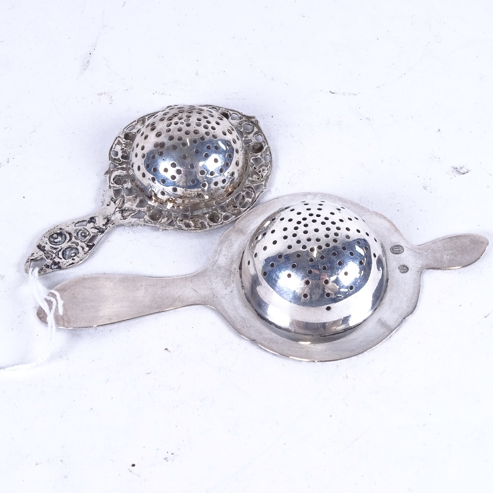 2 silver tea strainers, 1 Danish dated 1920, the other Swedish stamped 830 - Image 2 of 2