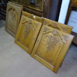 6 various French oak panelled cupboard doors, with applied decoration