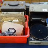 A Vintage Columbia wind-up portable gramophone, and a selection of records