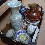 Large quantity of Oriental and English ceramics, including large crackle glaze vase, baluster