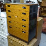 A mid-century Schreiber chest on hairpin legs, W74cm