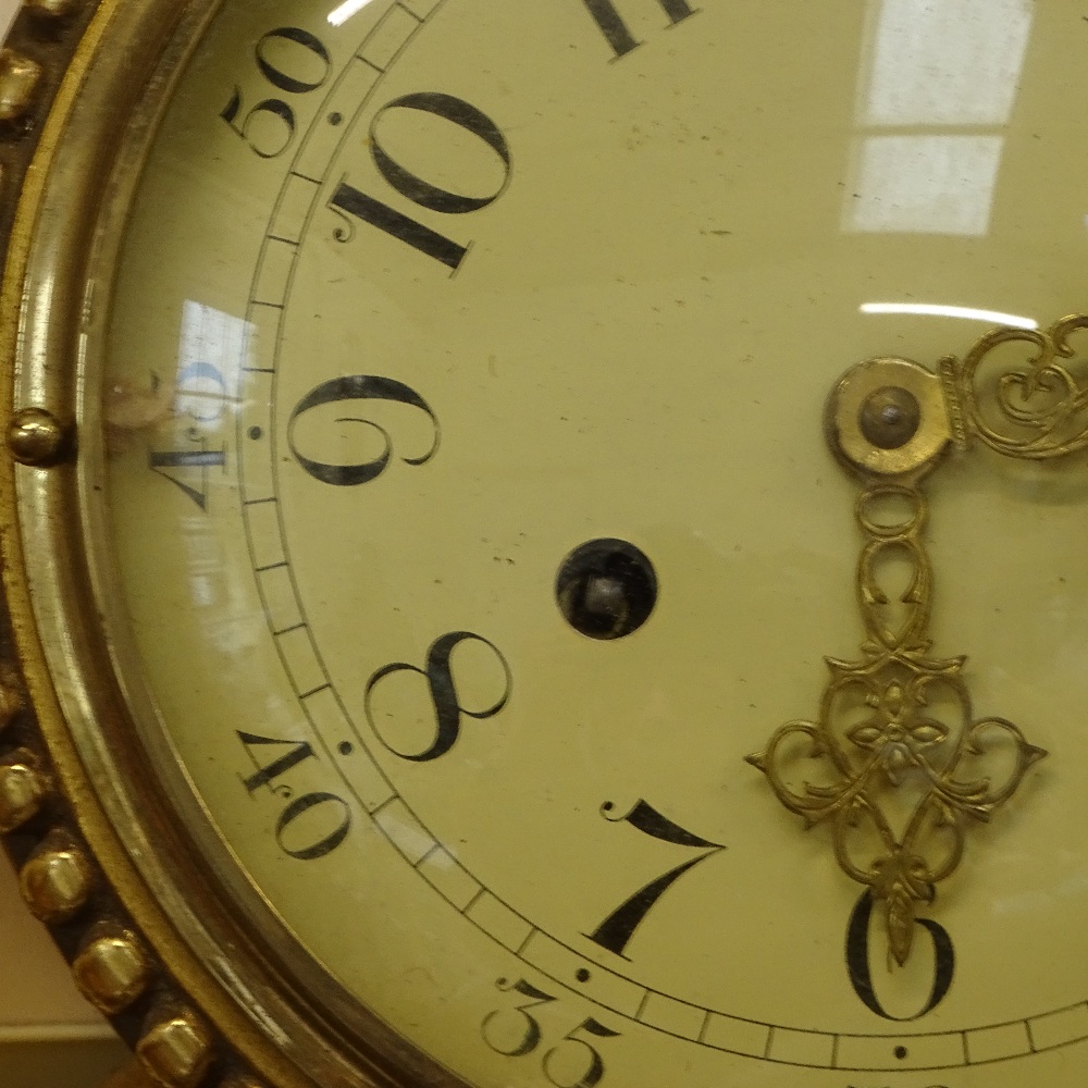 A modern German giltwood 8-day wall hanging clock, cream dial with Arabic numerals, and a pillar - Image 2 of 2